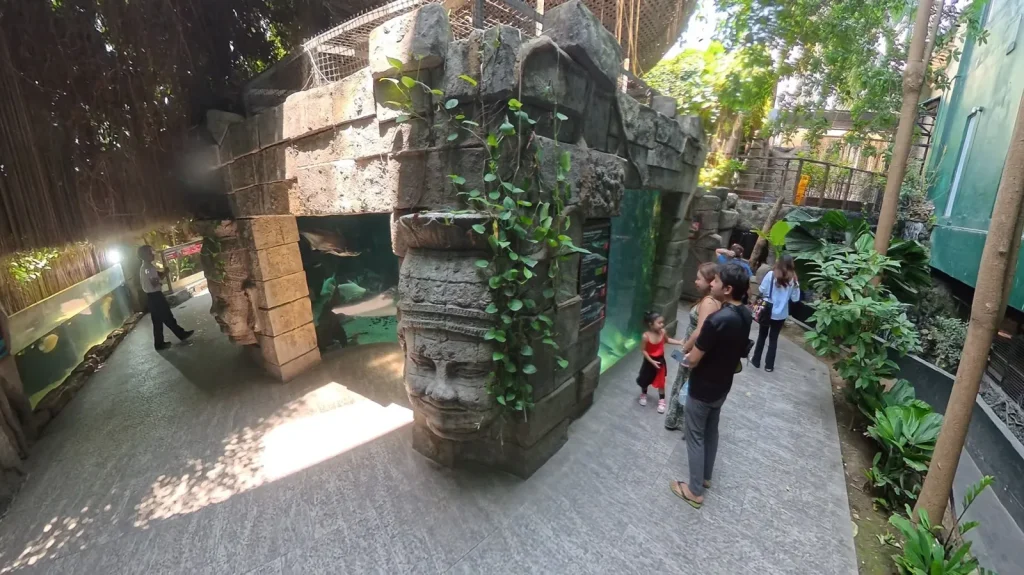Jungle river trail with stone ruins at Cebu Ocean Park